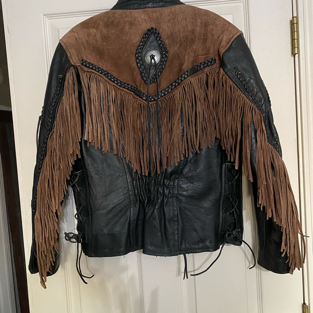 Legends Rider Wear Black and Brown Fringe Leather Jacket size L. Cowboy/Biker - Picture 3 of 16